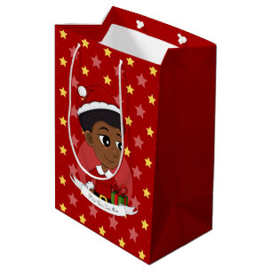 Sac Cadeau Moyen Fille de Noël avec un dessin animé afro