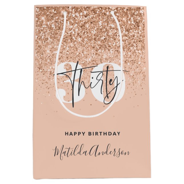 Sac Cadeau Moyen Fille parties scintillant scintillante moderne 30e (Devant)