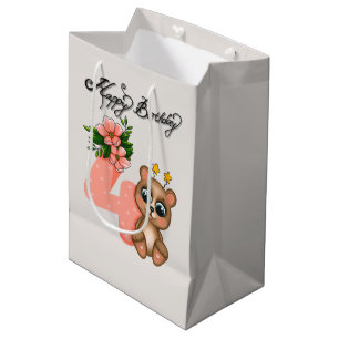 Sac Cadeau Moyen Filles d'ours mignon Anniversaire 4e