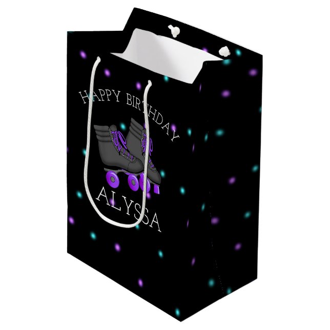 Sac Cadeau Moyen Fille's Roller Skate fête d'anniversaire Personnal (Devant Angle)