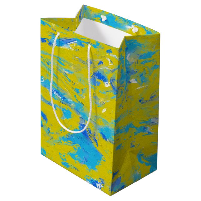 Sac Cadeau Moyen Fils jaunes, bleus et blancs (Dos Angle)