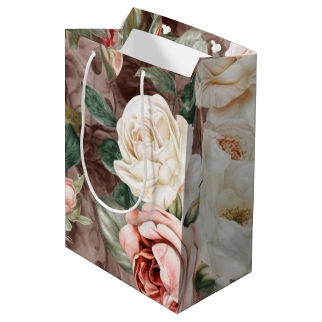 Sac Cadeau Moyen Fines Roses Roses Blanches et Roses Tendres (Dos Angle)