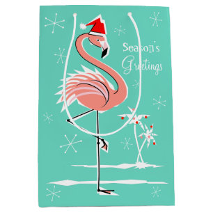 Sac Cadeau Moyen Flamant rose de Noël moyen Bonnes Fêtes