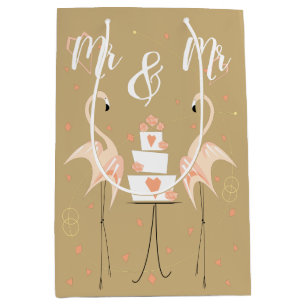Sac Cadeau Moyen Flamant rose Mariage M. et M.