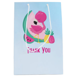 Sac Cadeau Moyen Flamant rose rose avec pastèque et ananas