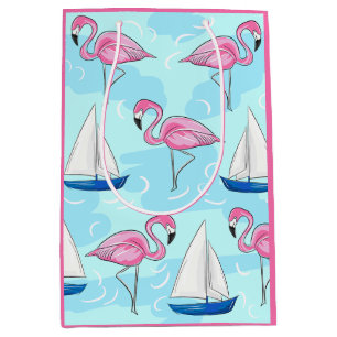 Sac Cadeau Moyen Flamant rose rose Blue Voilier Preppy