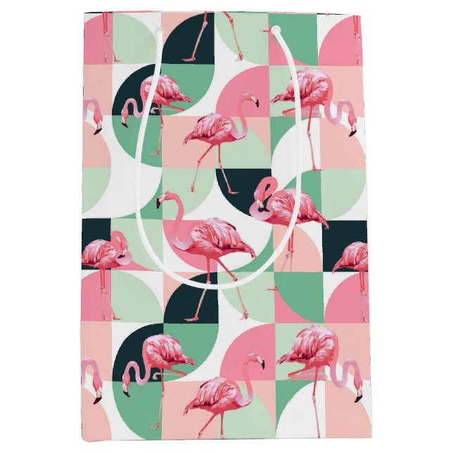 Sac Cadeau Moyen Flamant rose rose moderne Géométrique Girly Chic M (Devant)