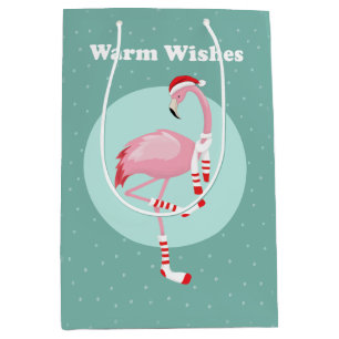 Sac Cadeau Moyen Flamant rose rose pâle de Noël
