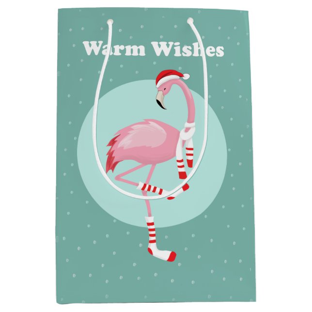 Sac Cadeau Moyen Flamant rose rose pâle de Noël (Devant)