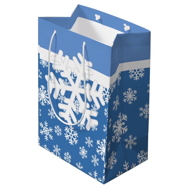 Sac Cadeau Moyen Flèche de neige bleue et blanche de Noël (Dos Angle)