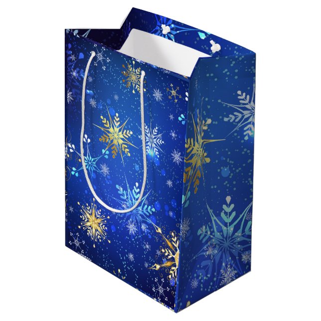 Sac Cadeau Moyen Flèches de neige bleu or Noël (Dos Angle)