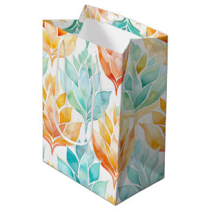 Sac Cadeau Moyen Fleur abstraite turquoise mandarine
