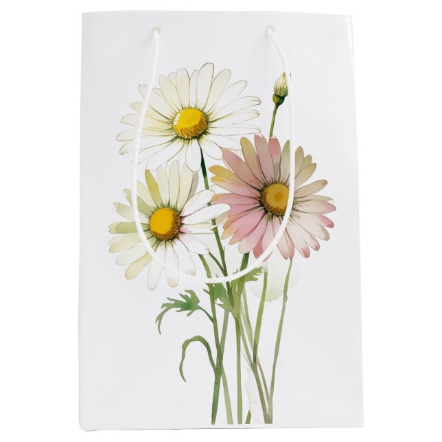 Sac Cadeau Moyen Fleur aquarelle moderne professionnelle Daisy (Devant)