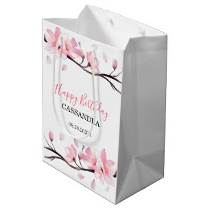 Sac Cadeau Moyen Fleur de cerisier rose clair moderne Sakura annive