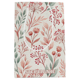 Sac Cadeau Moyen Fleur de cerisier rose, Floral et Motif Feuille