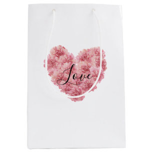 Sac Cadeau Moyen Fleur de cœur rose romantique Saint-Valentin