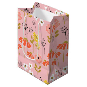 Sac Cadeau Moyen Fleur de doodle orange et jaune