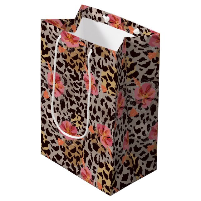 Sac Cadeau Moyen Fleur de Léopard Élégant (Devant Angle)
