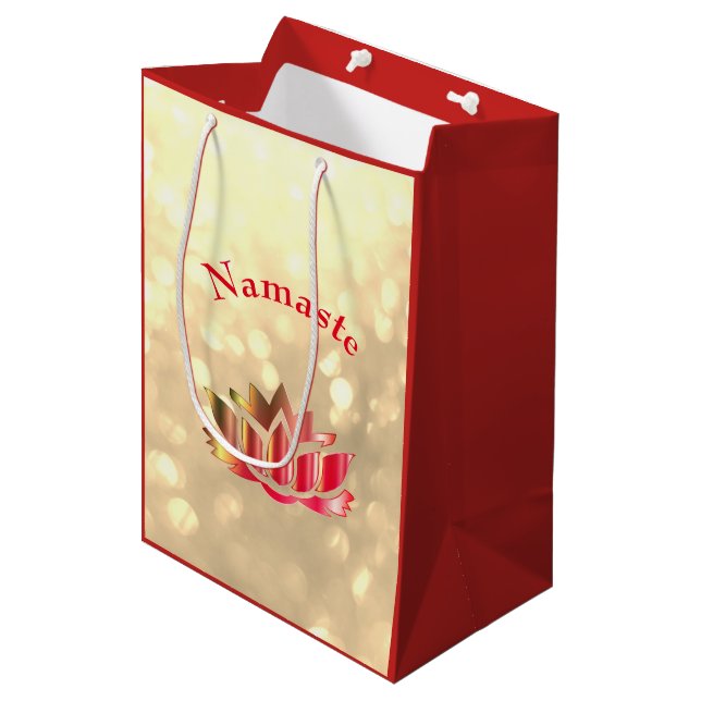 Sac Cadeau Moyen Fleur de Namaste Lotus d'étincelle de rouge et (Devant Angle)