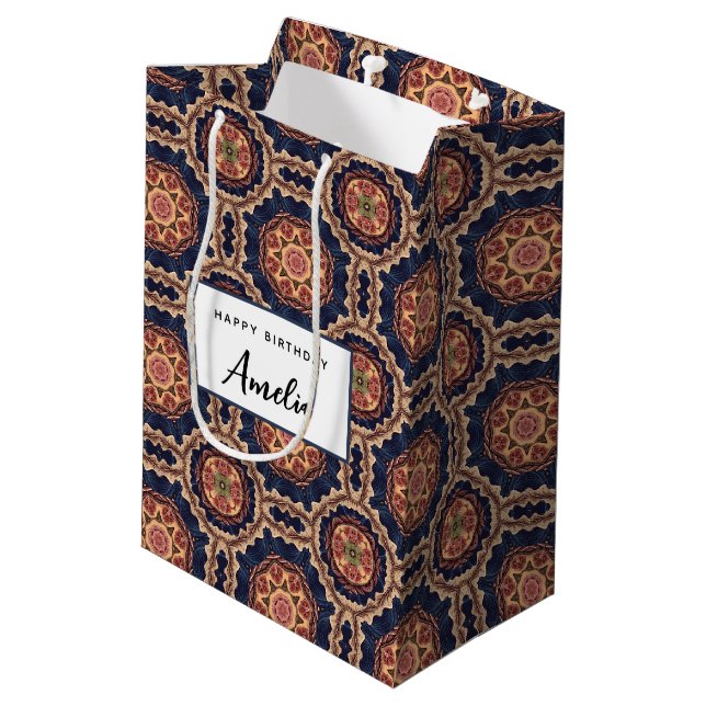 Sac Cadeau Moyen Fleur fantaisie et formes étoiles Motif Anniversai (Dos Angle)