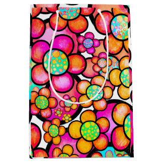 Sac Cadeau Moyen Fleur rétro funky