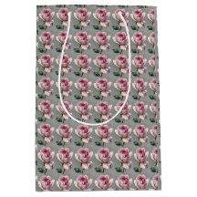 Sac Cadeau Moyen Fleur Rose Élégant en Impasto