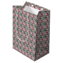 Sac Cadeau Moyen Fleur Rose Élégant en Impasto