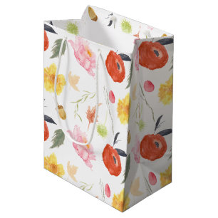 Sac Cadeau Moyen Fleurs à l'aquarelle