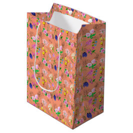 Sac Cadeau Moyen Fleurs aquarelles sauvages sur orange