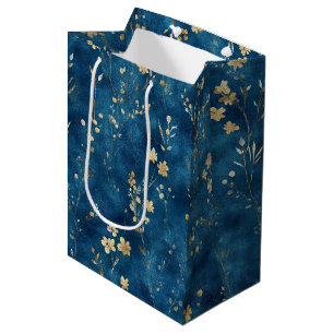 Sac Cadeau Moyen Fleurs Bleu Or Shower de Mariée