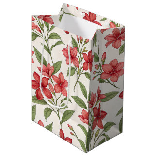Sac Cadeau Moyen Fleurs Botaniques Rouges Élégantes