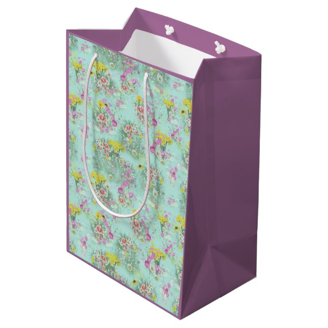 Sac Cadeau Moyen Fleurs classiques de la prairie rétro (Dos Angle)