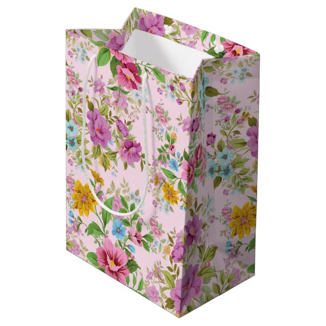 Sac Cadeau Moyen Fleurs colorées motif (Dos Angle)