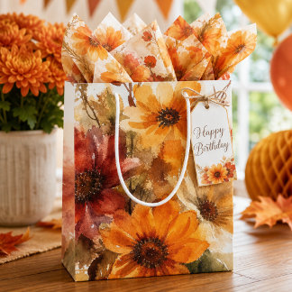 Sac Cadeau Moyen Fleurs d'automne aquarelle