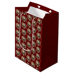 Sac Cadeau Moyen Fleurs de Crâne Motif Bourgogne Halloween