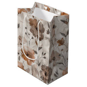 Sac Cadeau Moyen Fleurs de crème orange marron Anniversaire