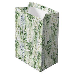 Sac Cadeau Moyen Fleurs de Delphinium Blanche Lavande pour Mariage