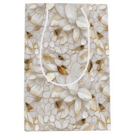 Sac Cadeau Moyen Fleurs de Lotus Or Blanc