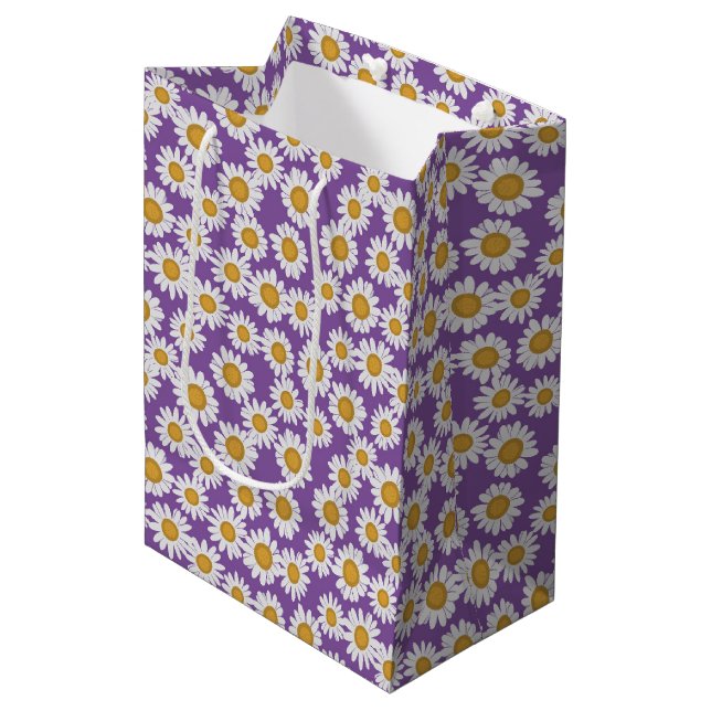 Sac Cadeau Moyen Fleurs de marguerite ditsy (Devant Angle)