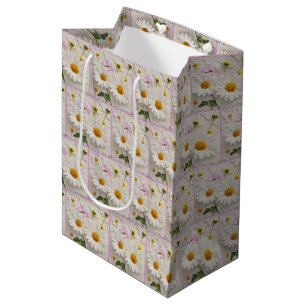 Sac Cadeau Moyen Fleurs de marguerite et de cosmos sur papier désos