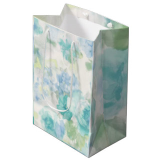 Sac Cadeau Moyen Fleurs de mariage aquarelle bleue Fête d'anniversa