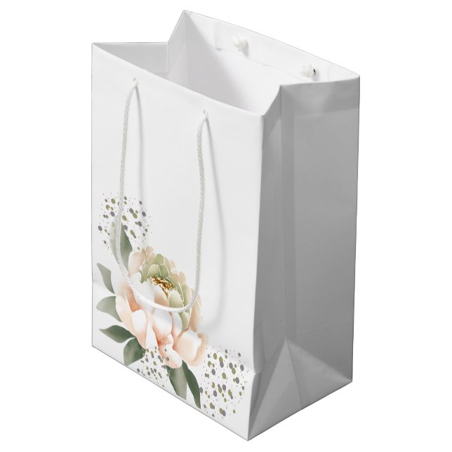 Sac Cadeau Moyen Fleurs de pivoine et points de confetti (Devant Angle)