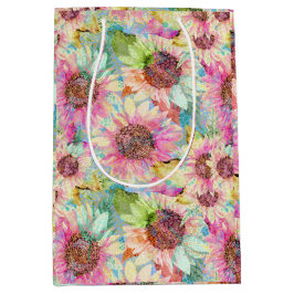 Sac Cadeau Moyen Fleurs de soleil romantiques aquarelles