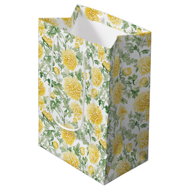 Sac Cadeau Moyen Fleurs de Souci Jaune Baby Shower (Devant Angle)