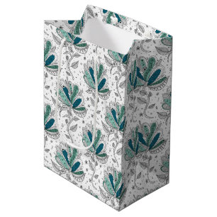 Sac Cadeau Moyen Fleurs de style abstrait doodle aux nuances de ver