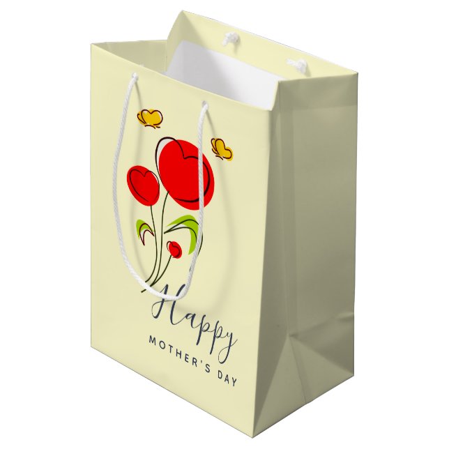 Sac Cadeau Moyen Fleurs du Coeur Rouge mignonnes Illustration Fête  (Devant Angle)