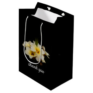 Sac Cadeau Moyen Fleurs élégantes en satin sur noir