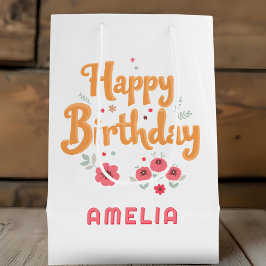 Sac Cadeau Moyen Fleurs florales Bonne manipulation d'anniversaire