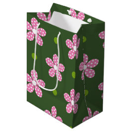 SAC CADEAU MOYEN FLEURS JOURNÉES BLANCHES VERTES ROSES