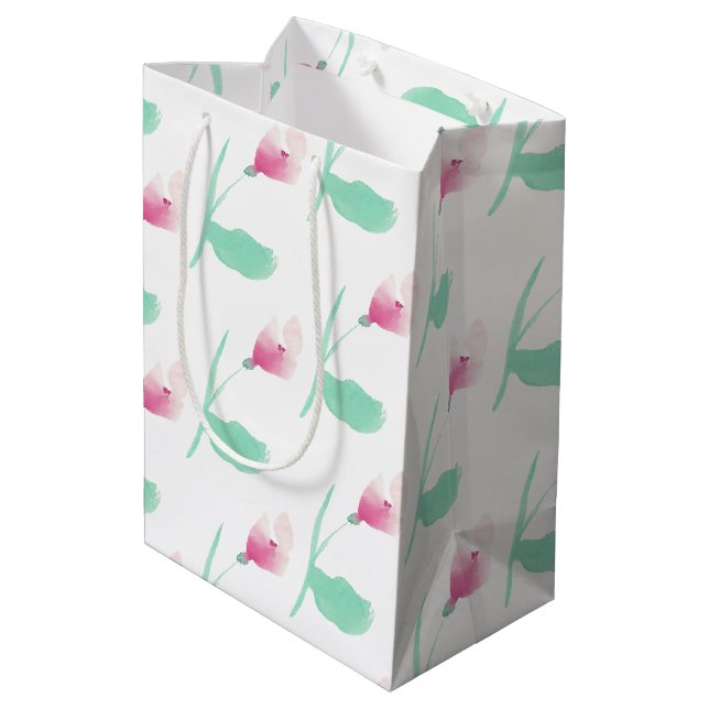 Sac Cadeau Moyen Fleurs roses abstrait joli (Dos Angle)